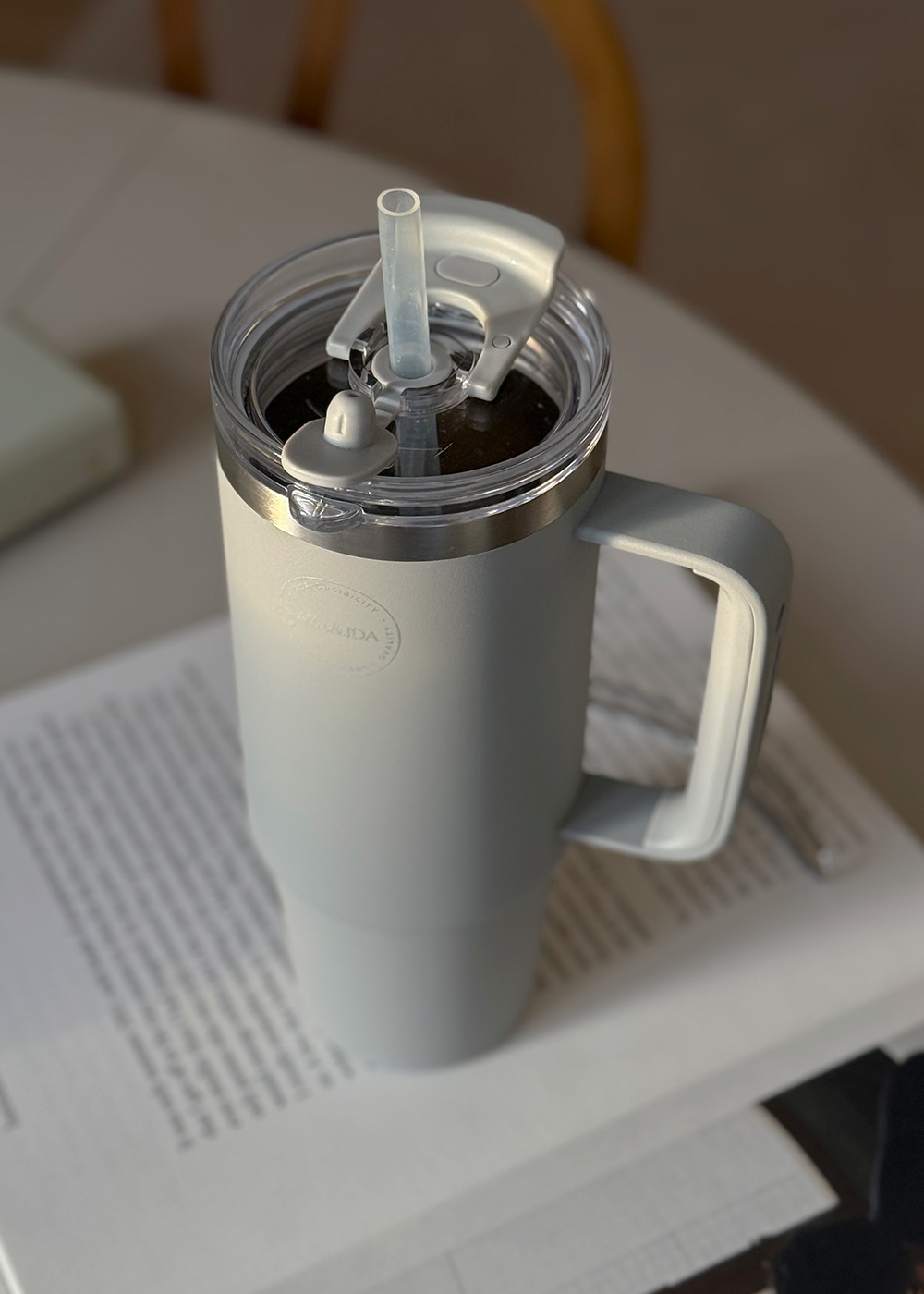 Thermo Cup with Straw - Light Grey - 885ML