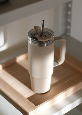 Thermo Cup with Straw - Cream Beige - 885ML