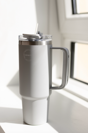 Thermo Cup with Straw - Light Grey - 885ML