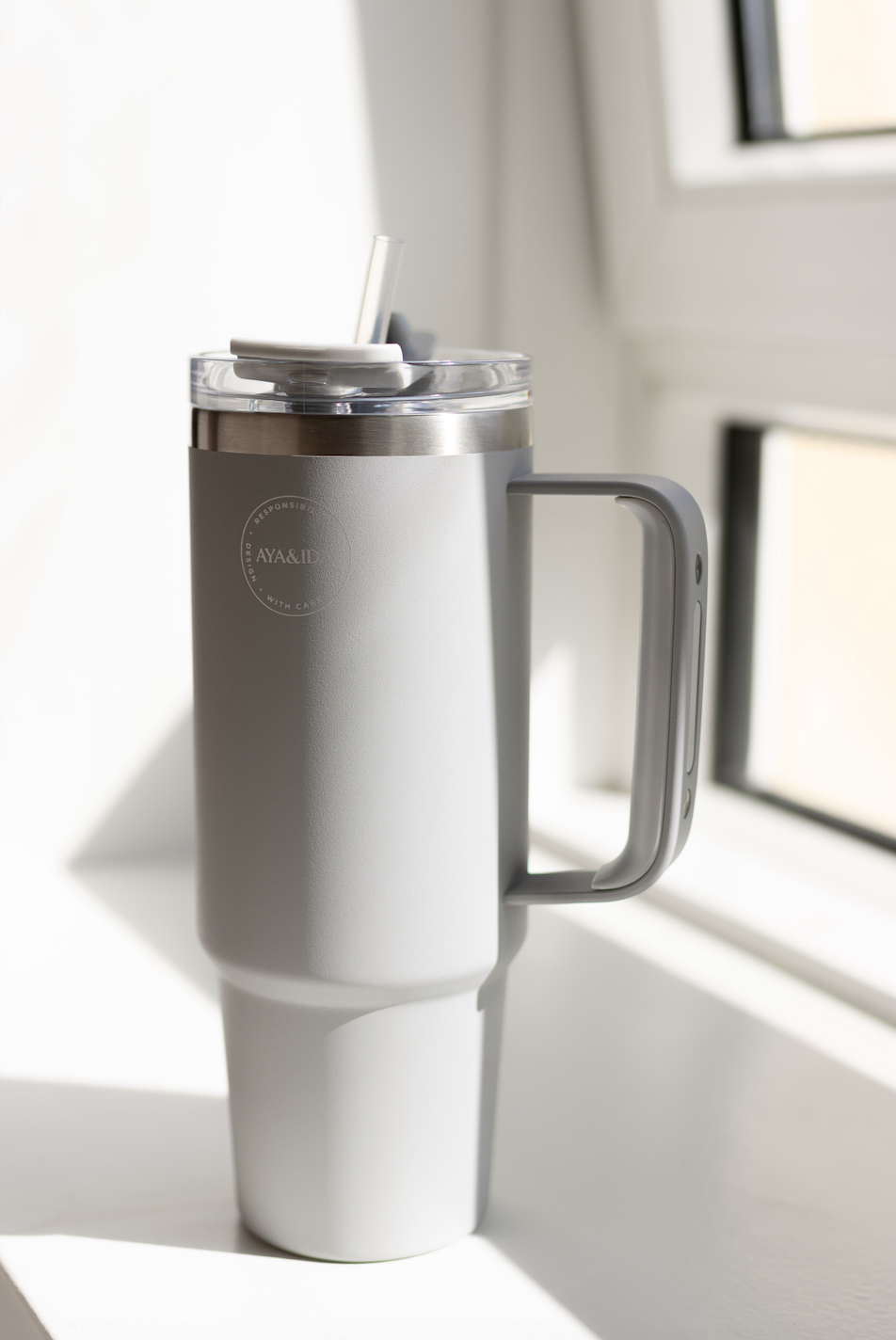 Thermo Cup with Straw - Light Gray - 885ML