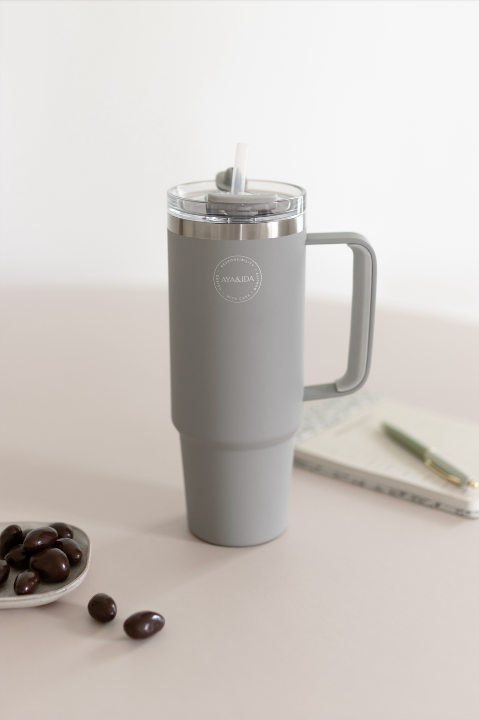 Thermo Cup with Straw - Light Grey - 885ML